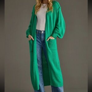 New. Long duster cardigan in Kelly green. Multiple sizes